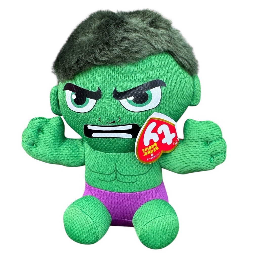 Ty Beanie Babies Marvel Hulk Plush Green Purple Superhero Stuffed Toy 6 Inch